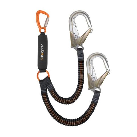 Heightec Flexor Elasticated Twin Lanyard -triple action carabiner Ansi hook